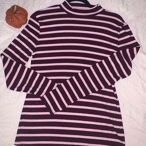 Purple and Light Pink Striped Mock Neck Shirt - Size Medium